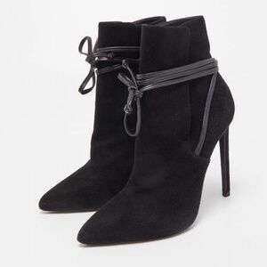 Saint Laurent Suede Pointed Toe Wrap Ankle Boots